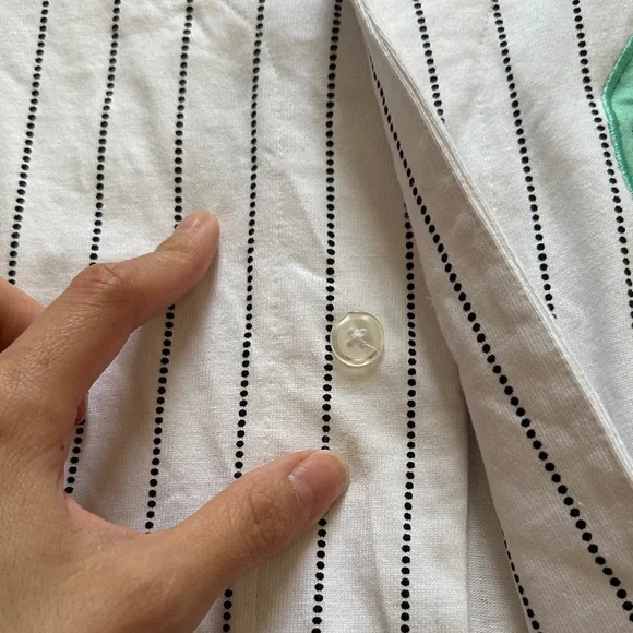 Disney Adults White Pinstripe Baseball Shirt with Mickey Patch - Picture 2 of 6